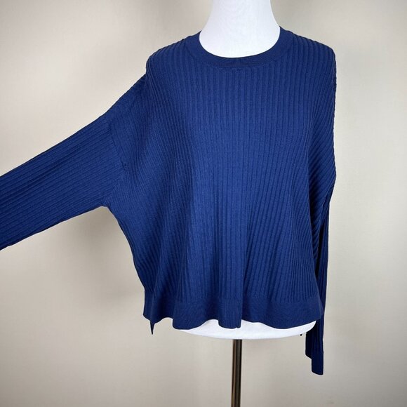 Nordstrom Collection Sweater Top Womens Large Blue Merino‎ Wool Dolman High Low - Picture 3 of 12